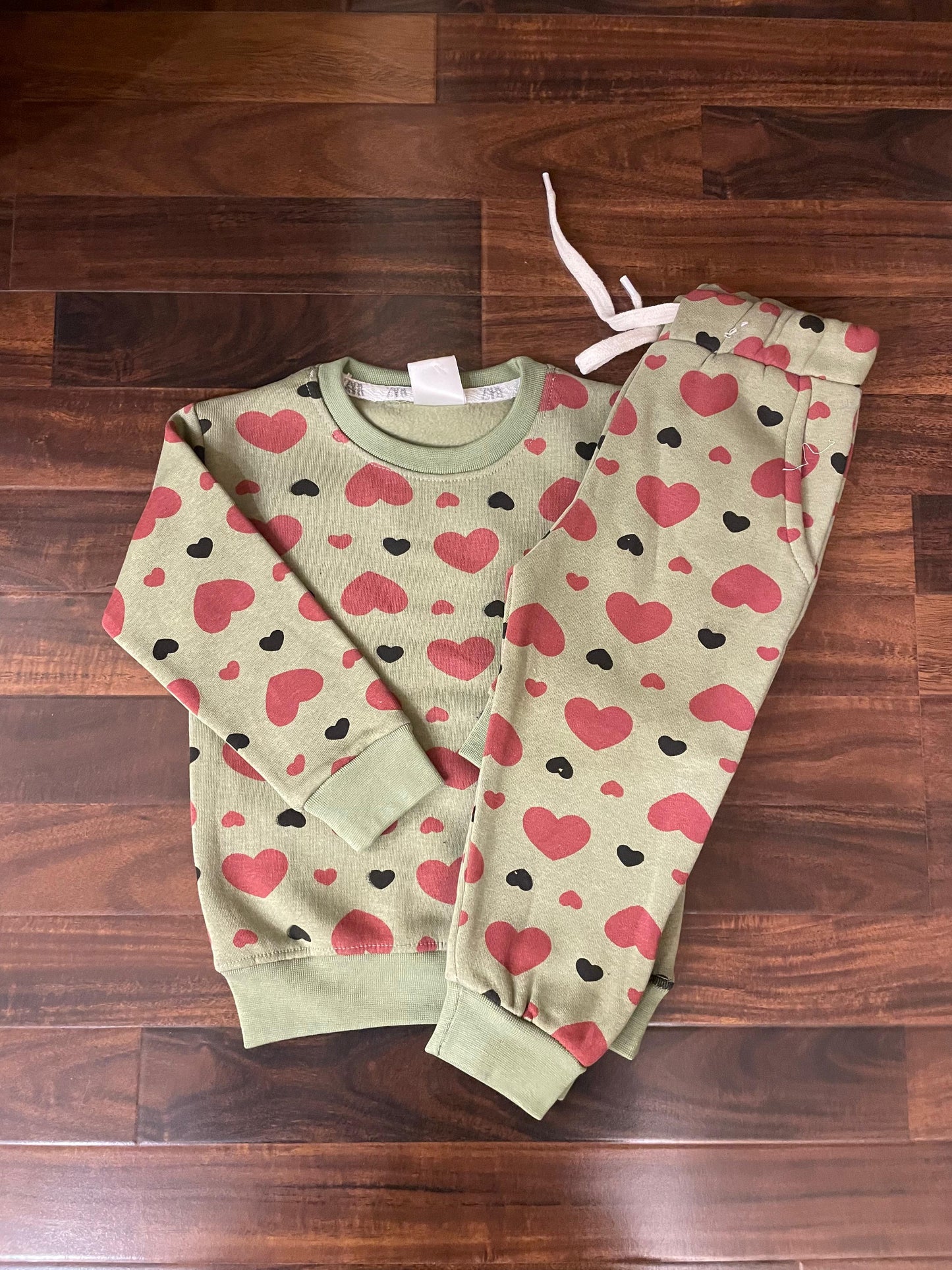 Olive red hearts tracksuit for kids