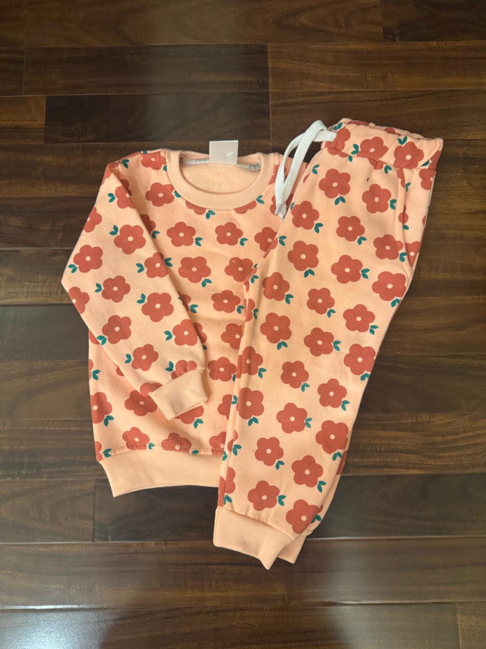 Cute peachy flowers tracksuit for kids