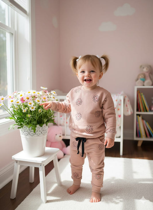 Tea pink flowers tracksuit for kids