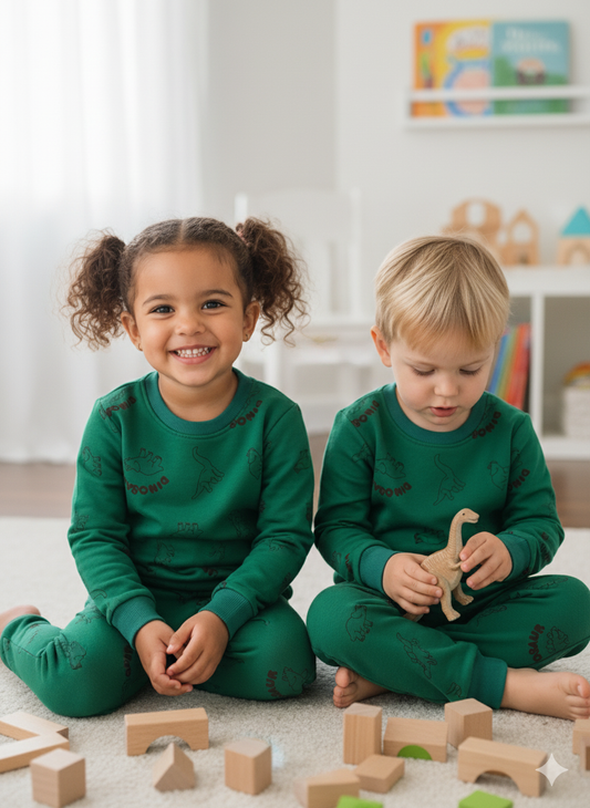 Green dino text tracksuit for kids