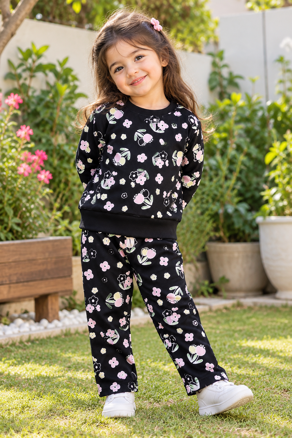 Black Tiny Tulips Tracksuit