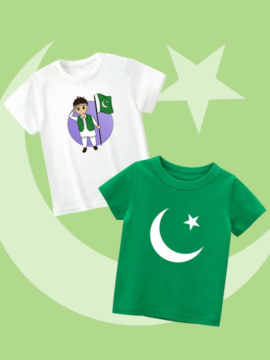 Pack of two independence day t-shirts for kids ( Chand Tara - Boy with Flag)