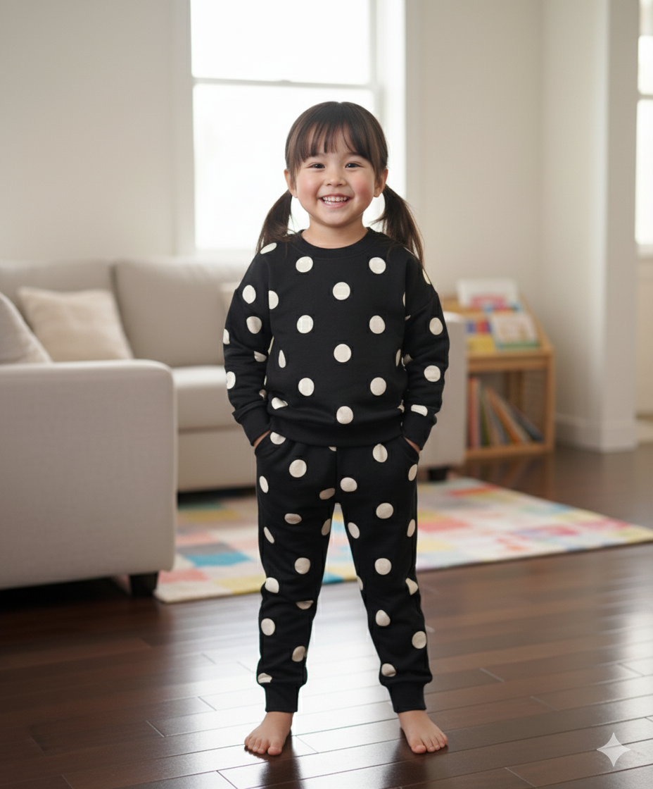 Black polka dots tracksuit for kids