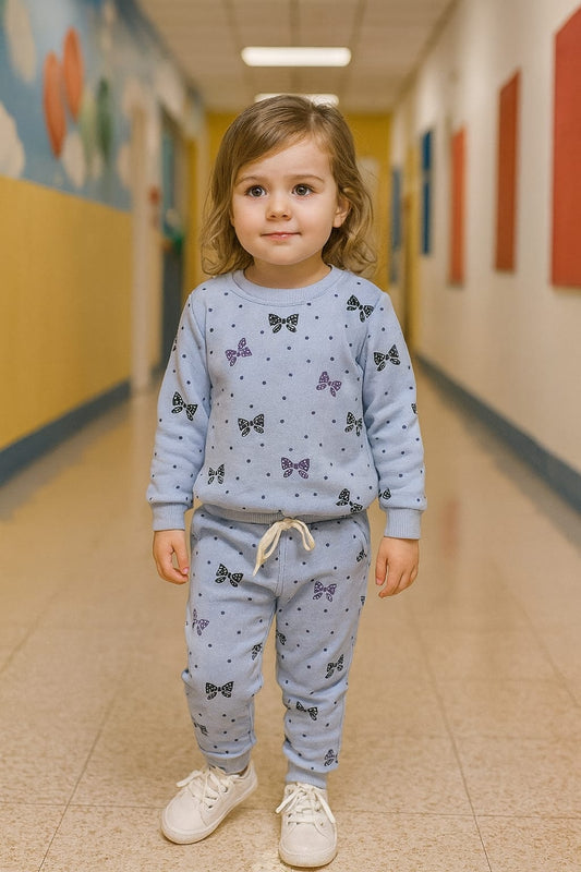 Sky blue bows tracksuit for kids