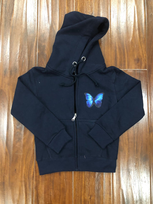 Blue butterfly logo zipper hoodie