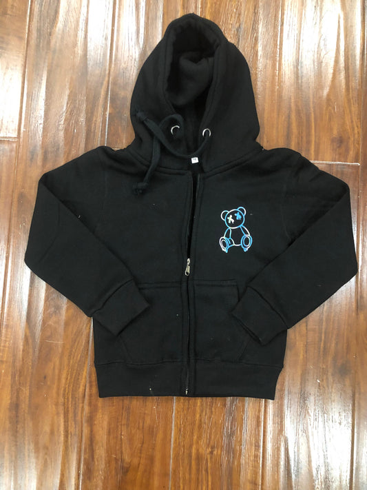 Black pocket bear zipper hoodie