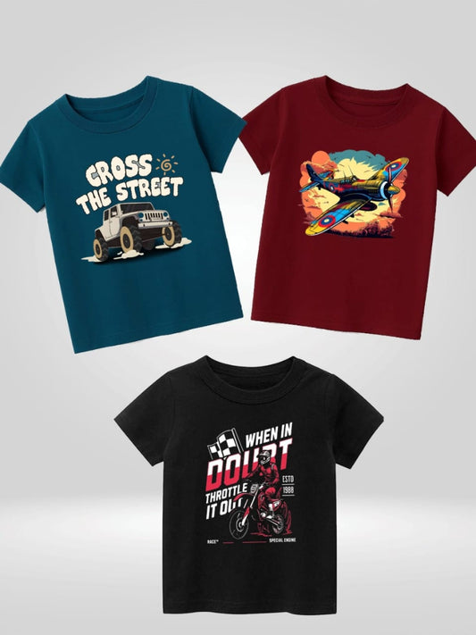 Pack of Three T-shirts for kids ( cross - plane - doubt)