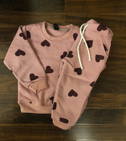 Dark pink hearts tracksuit for kids