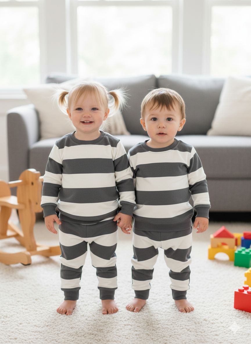 Grey white jumbo stripes Tracksuit for kids