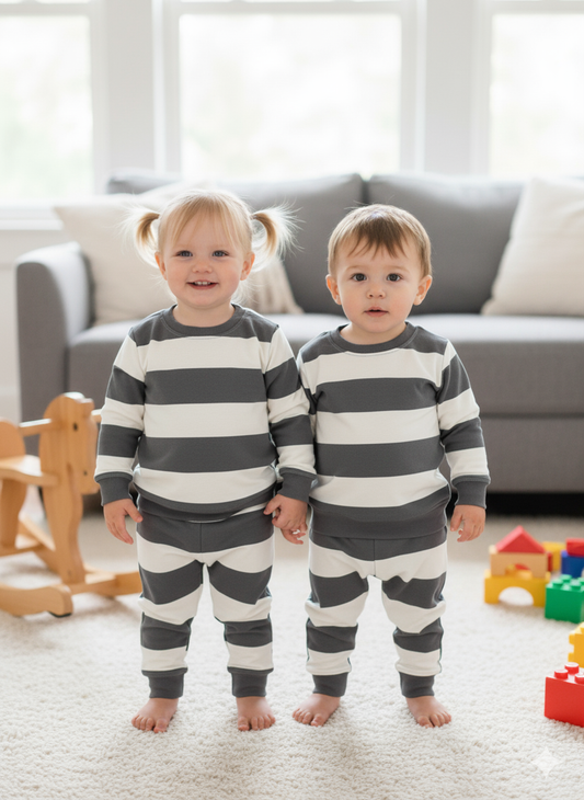 Grey white jumbo stripes Tracksuit for kids
