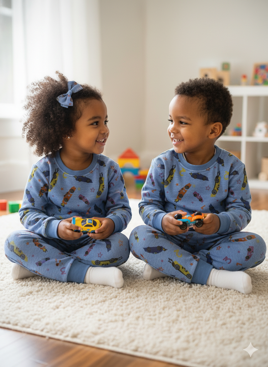 Sky blue sports cars tracksuit for kids