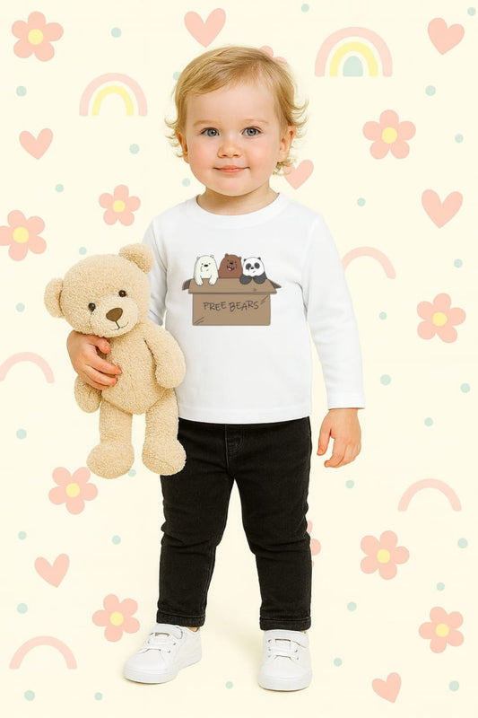 White free bears full sleeves t-shirt for kids