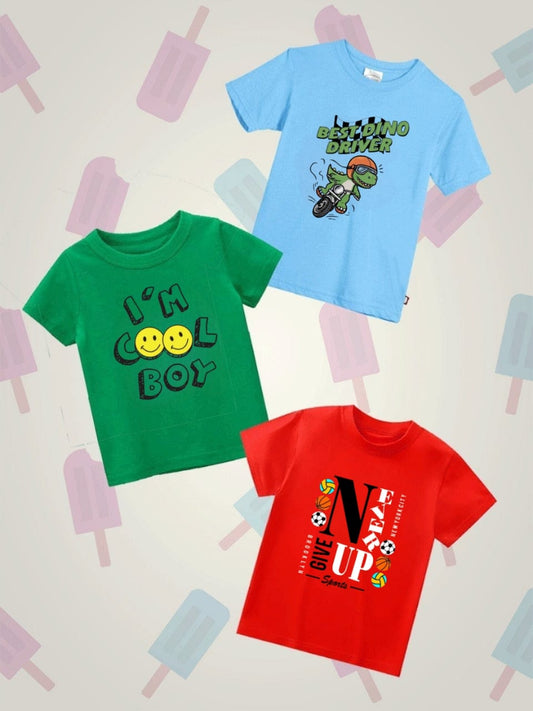 Pack of Three Tshirts for kids (cool boy - dino - never)
