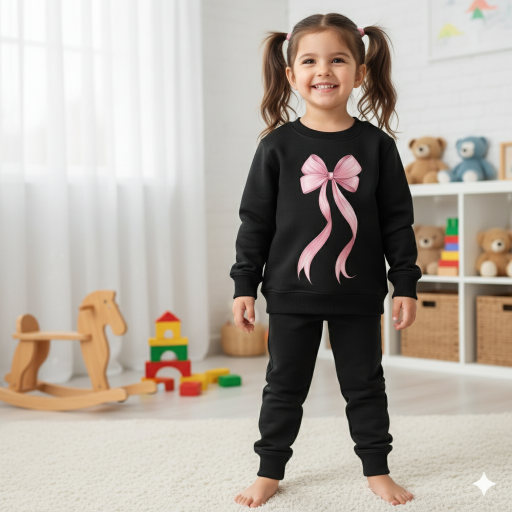 Black big bow tracksuit for kids