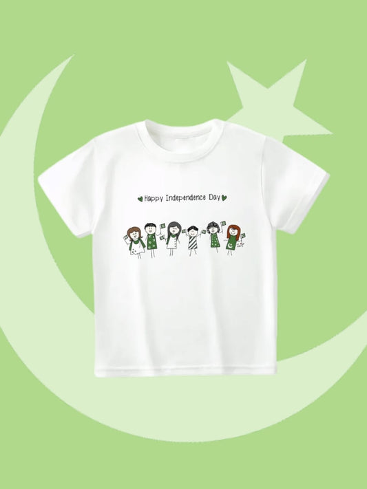 White happy independence day t-shirt (kids celebrating)