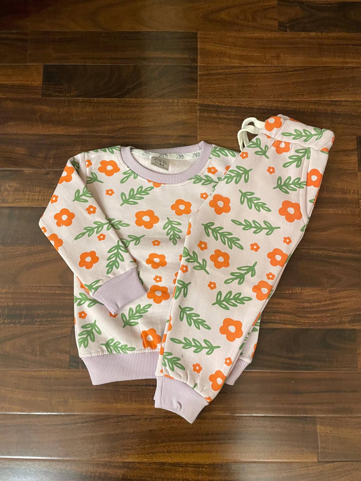 Lilac orange flowers tracksuit for kids