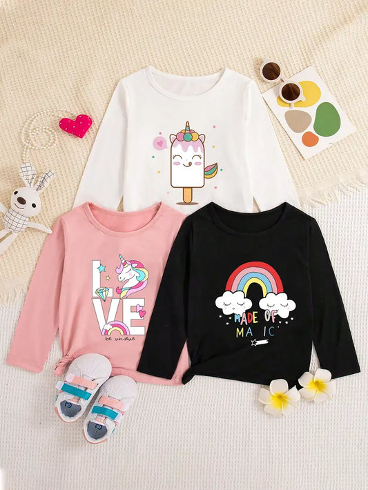 Pack of 3 Full Sleeves Tshirt (love - rainbow - unicorn)