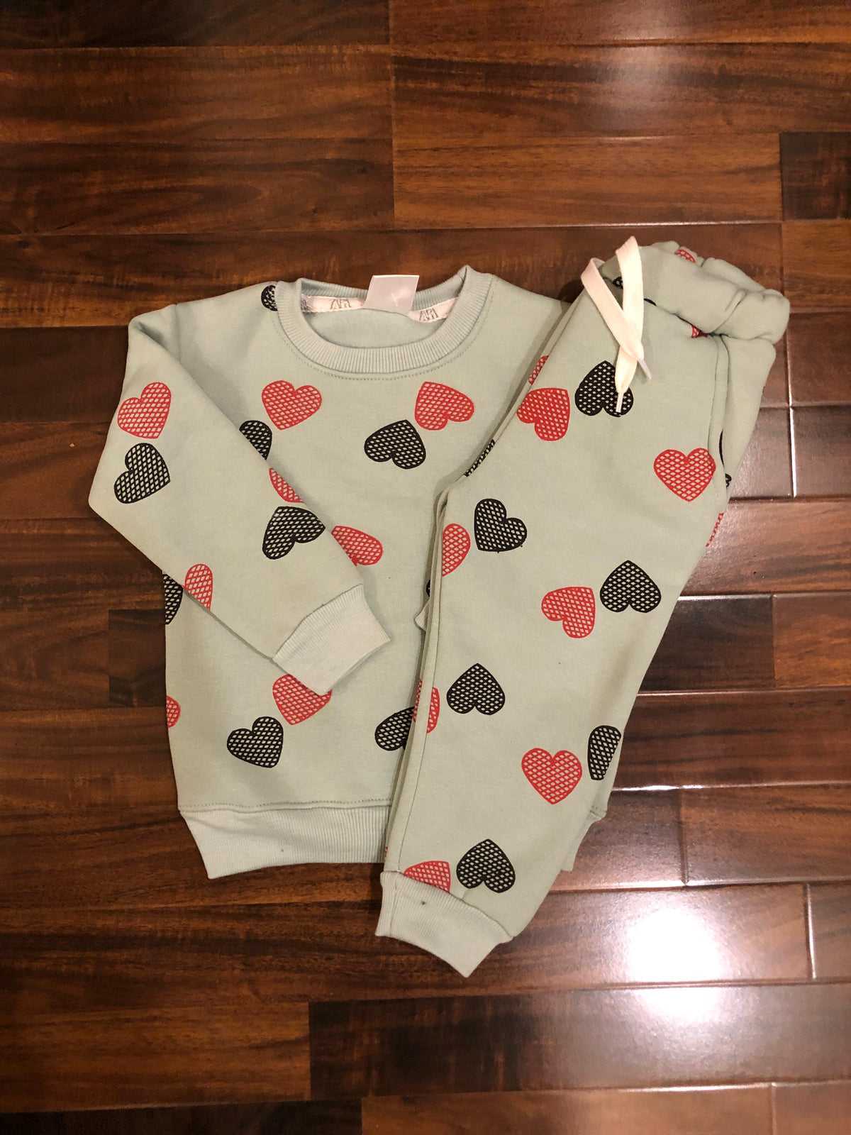 Mint green hearts tracksuit for kids