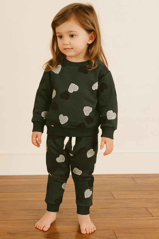 Dark green hearts tracksuit for kids