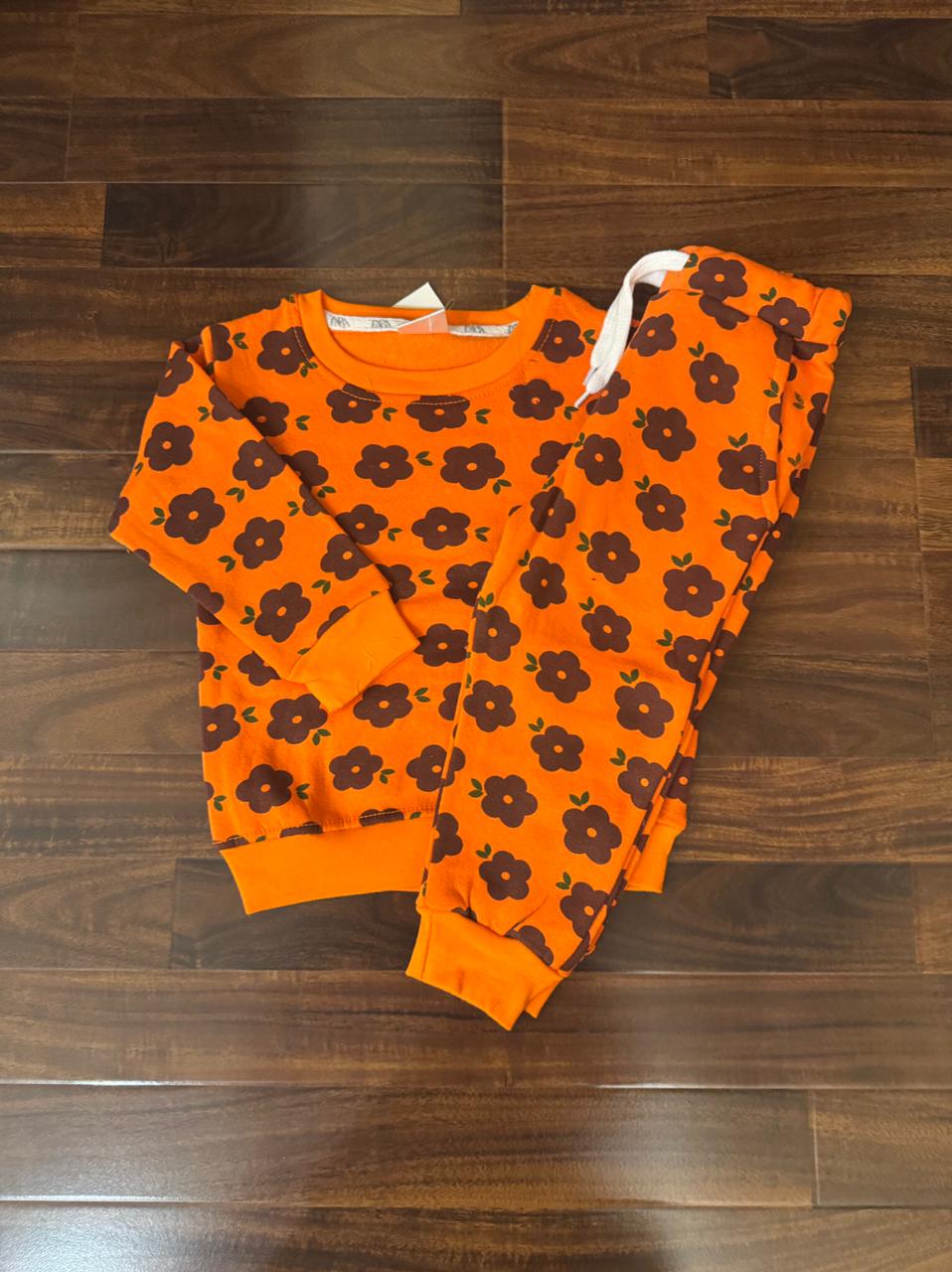 Sparkling flowers orange tracksuit for kids