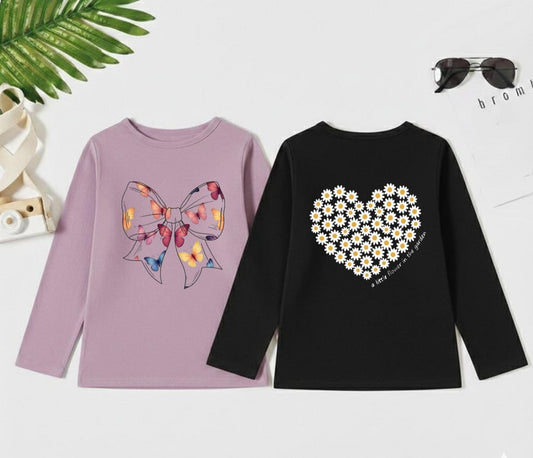 Pack of two Full Sleeves t-shirts (bow - big flowers heart)