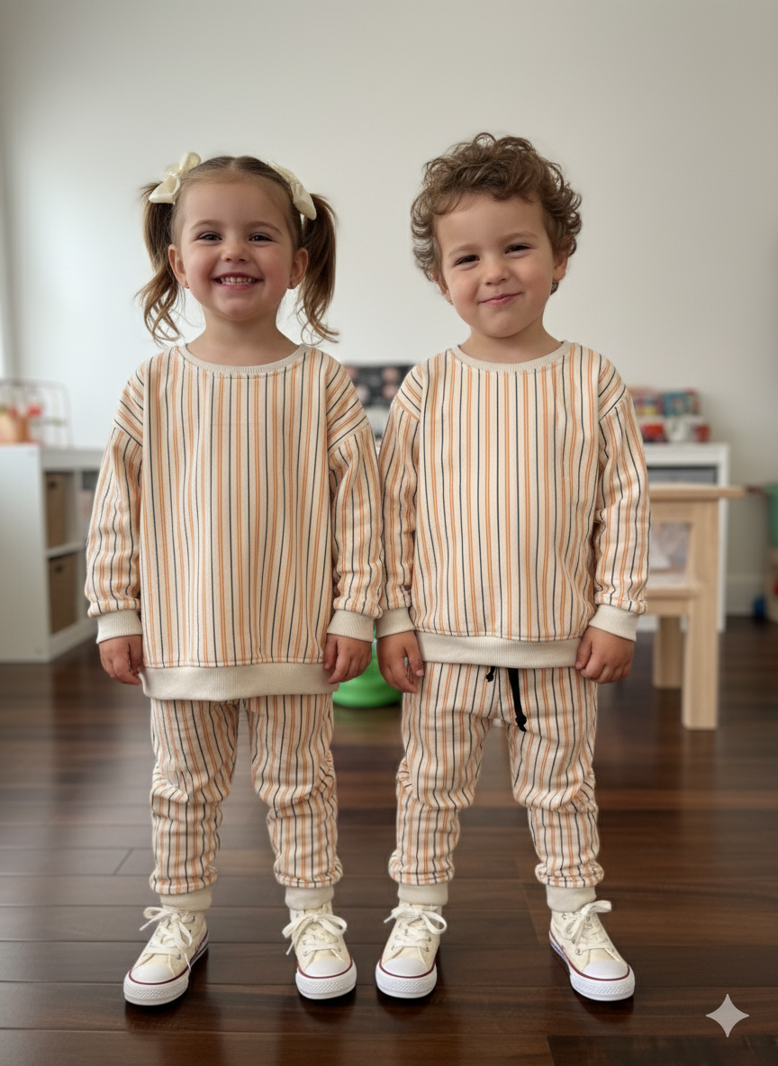 Orange and blue horizontal lines tracksuit for kids