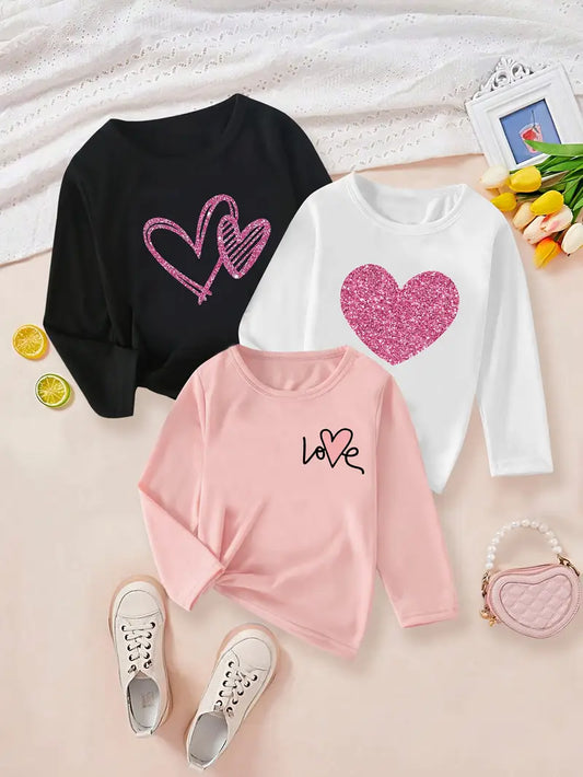 Pack of 3 Full Sleeves Tshirt (love logo - glitter heart - dual heart)