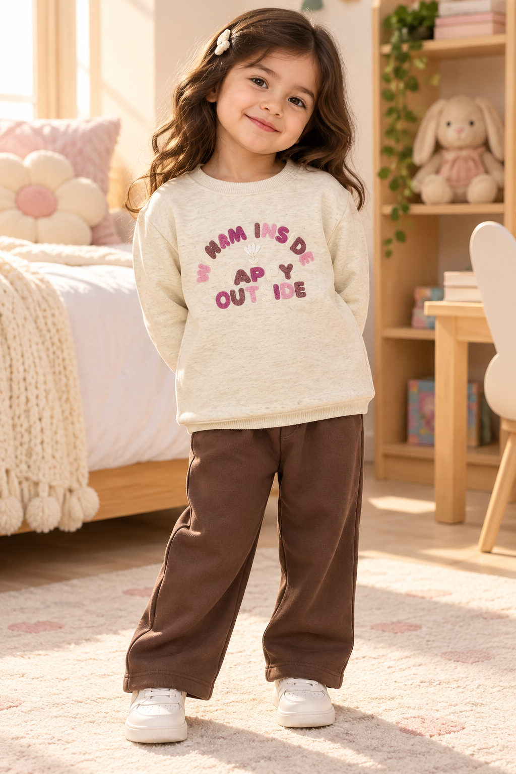 Beige Happy Flower Sweatshirt